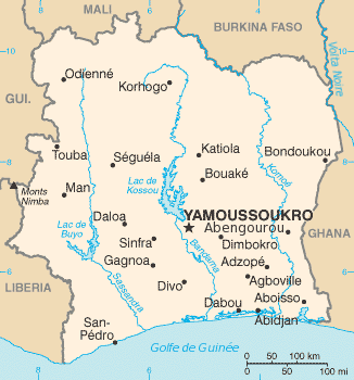 Carte de la Côte d'Ivoire par Idarvol, via wikipedia.fr cc